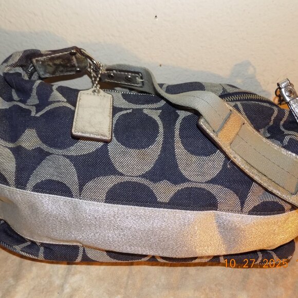 Hard to Find Coach Denim with Silver Stripe Hobo Type Bag - Picture 3 of 5